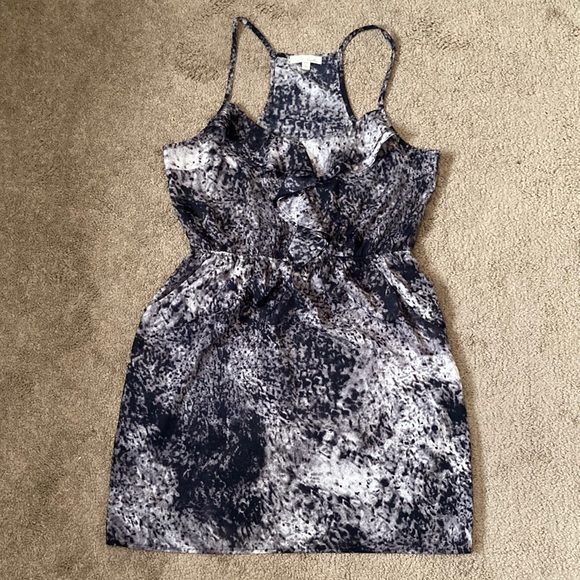 Lush black & grey spotted like patterned, spaghetti strap vacation dress, Large - Picture 1 of 13